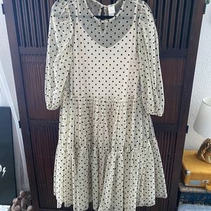 HM cream sheer dress w/ slip + black polka dots